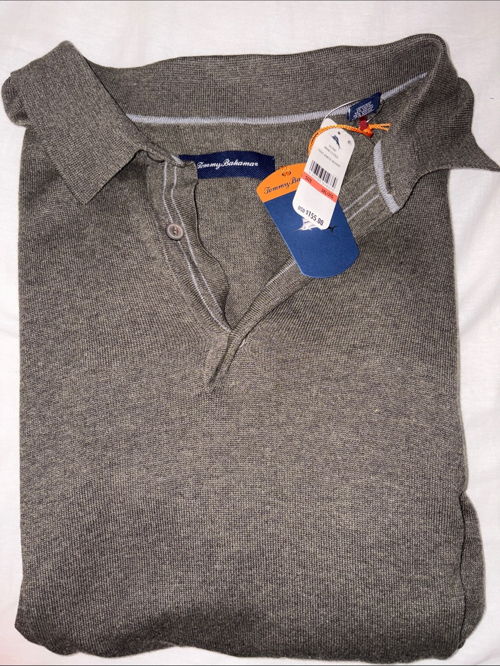 Tommy Bahama Men's Heather Gray/Green Polo Knit Long Sleeve Sweater